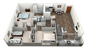 Floor plan for 3 beds, 2 baths, 1132 sqft